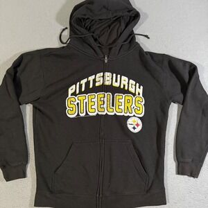 Pittsburgh Steelers NFL Team Apparel Black‎ Full Zip Hoodie Mens Size Large